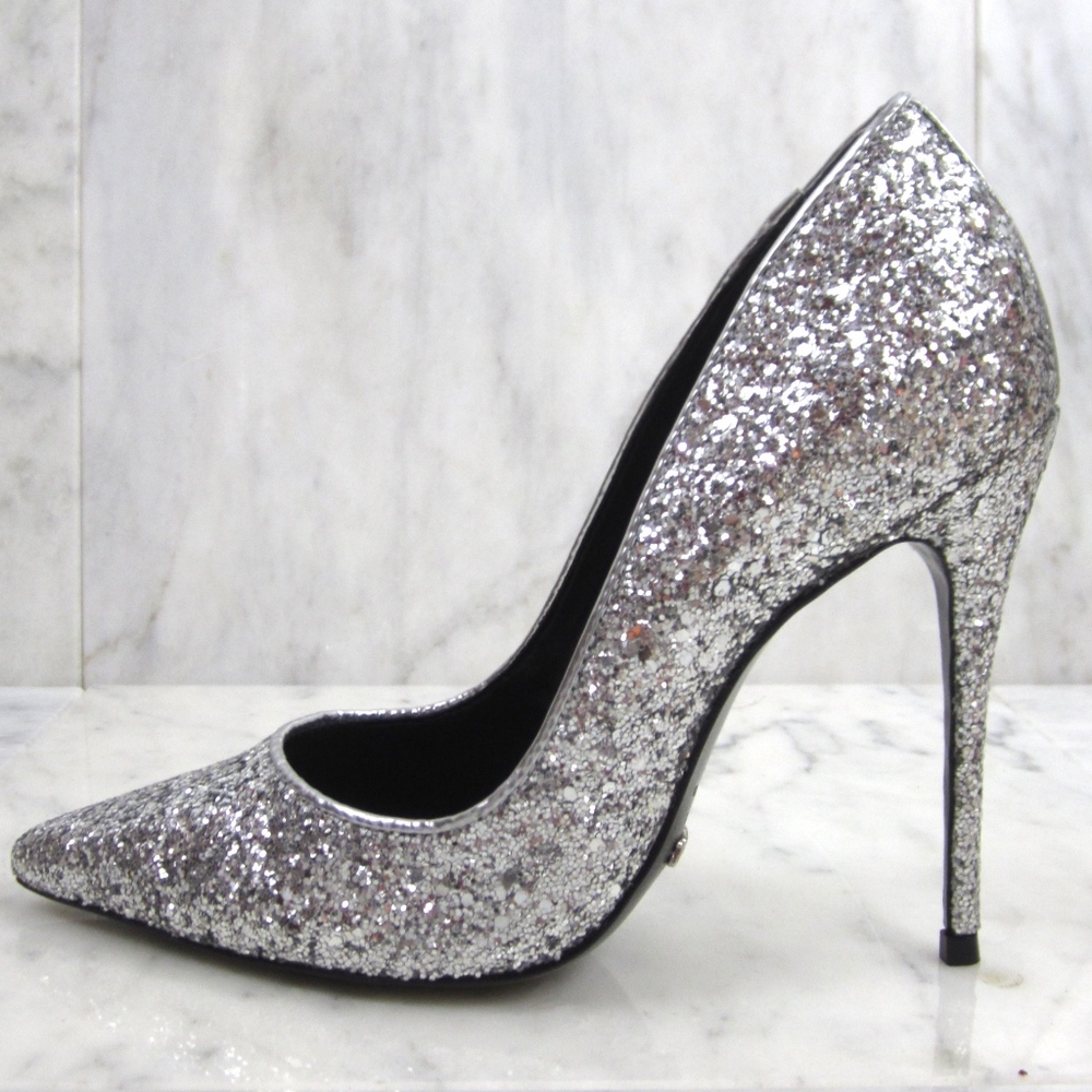 SCHUTZ Silver Glitter CAOILEA High Heel Pumps NIB